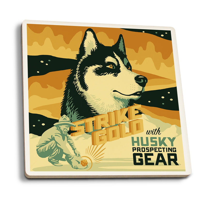 Husky, Retro Gold Mining Ad, Lantern Press Artwork, Coaster Set Coasters Lantern Press 
