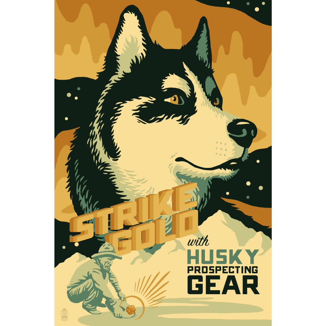 Husky, Retro Gold Mining Ad, Lantern Press Artwork, Stretched Canvas Canvas Lantern Press 