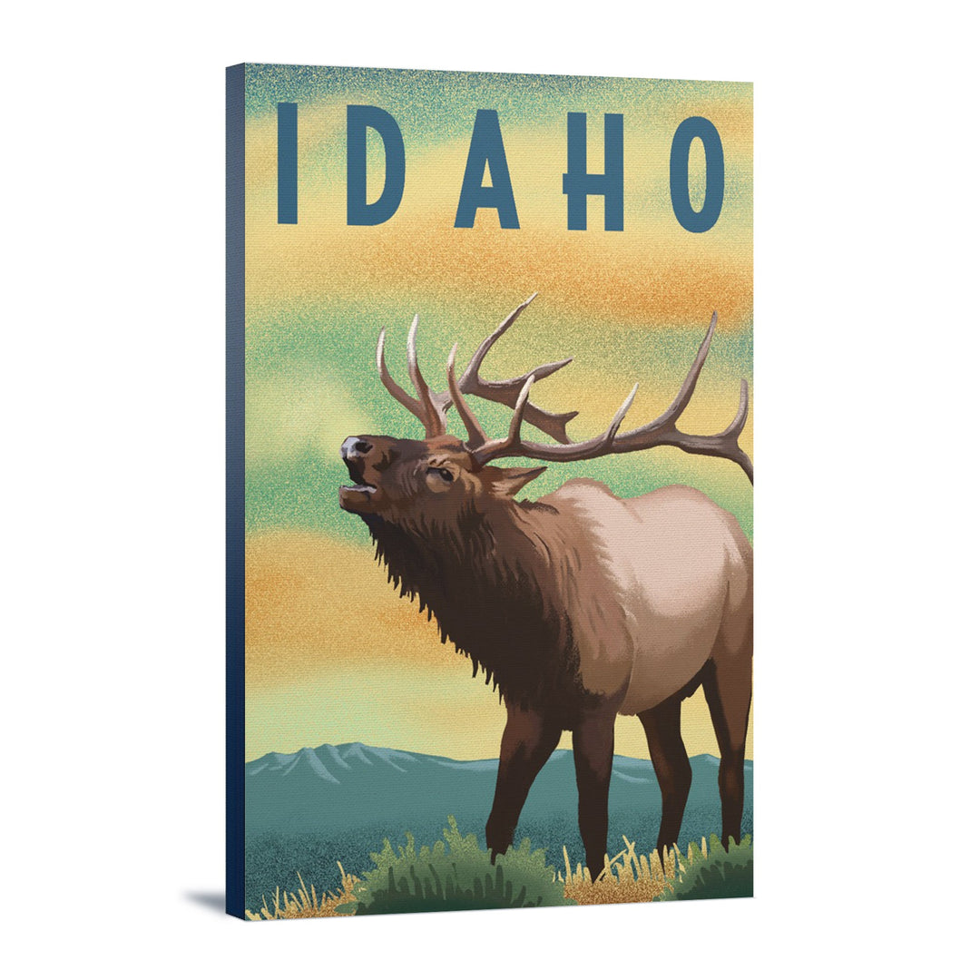 Idaho, Elk, Lithograph, Lantern Press Artwork, Stretched Canvas Canvas Lantern Press 24x36 Stretched Canvas 
