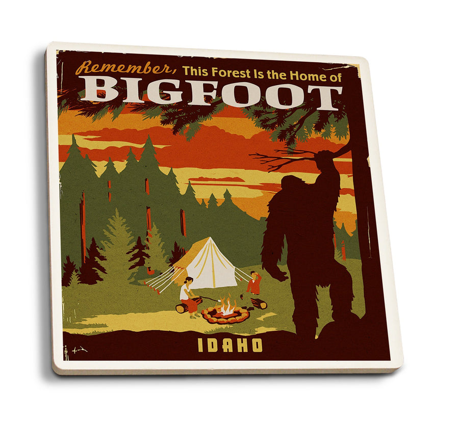 Idaho, Home of Bigfoot, WPA Style, Lantern Press Artwork, Coaster Set Coasters Lantern Press 