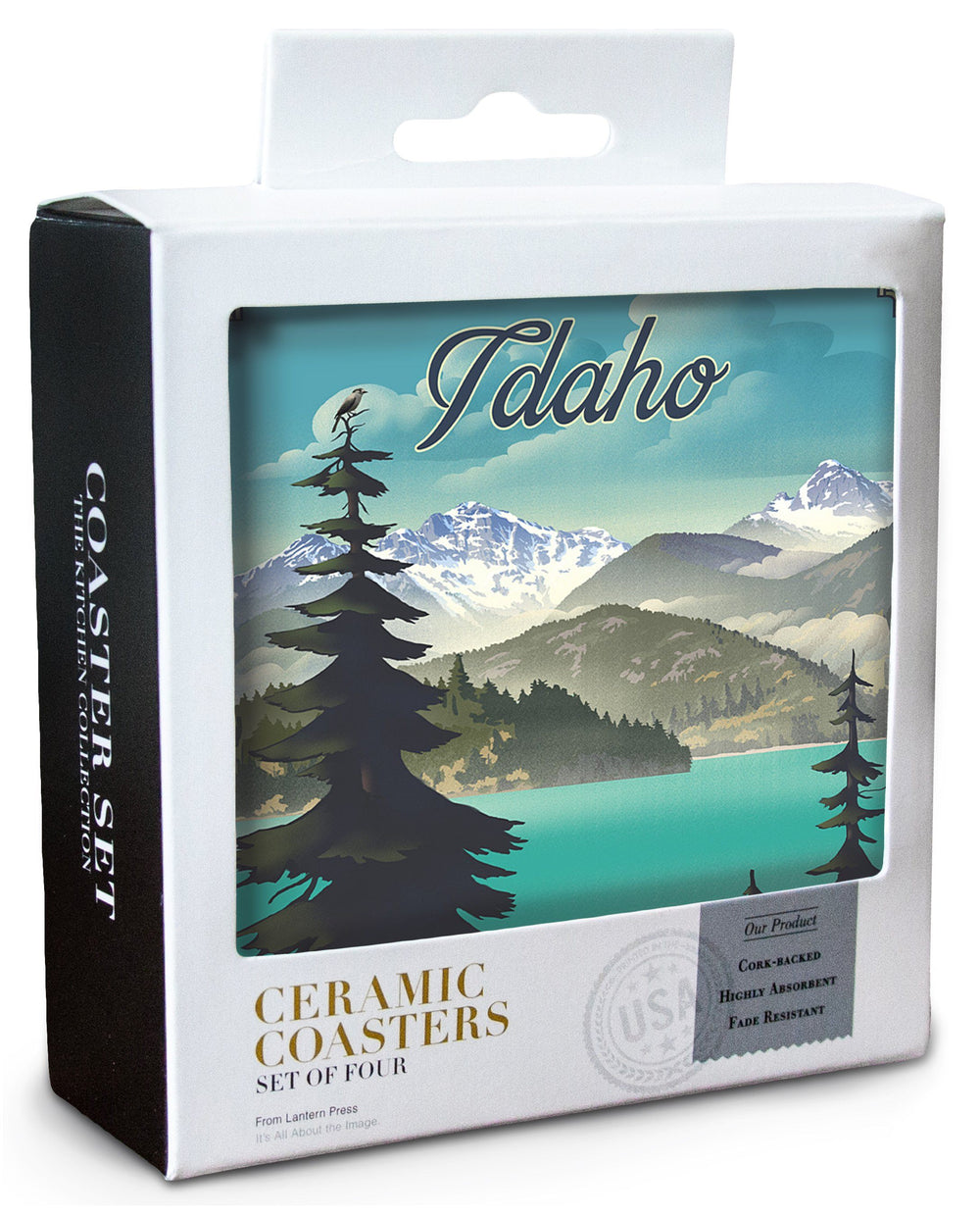 Idaho, Lake, Lithograph, Lantern Press Artwork, Coaster Set Coasters Lantern Press 