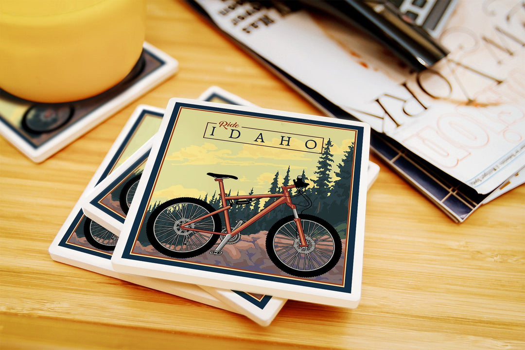 Idaho, Mountain Bike, Ride the Trails, Lantern Press Artwork, Coaster Set Coasters Lantern Press 