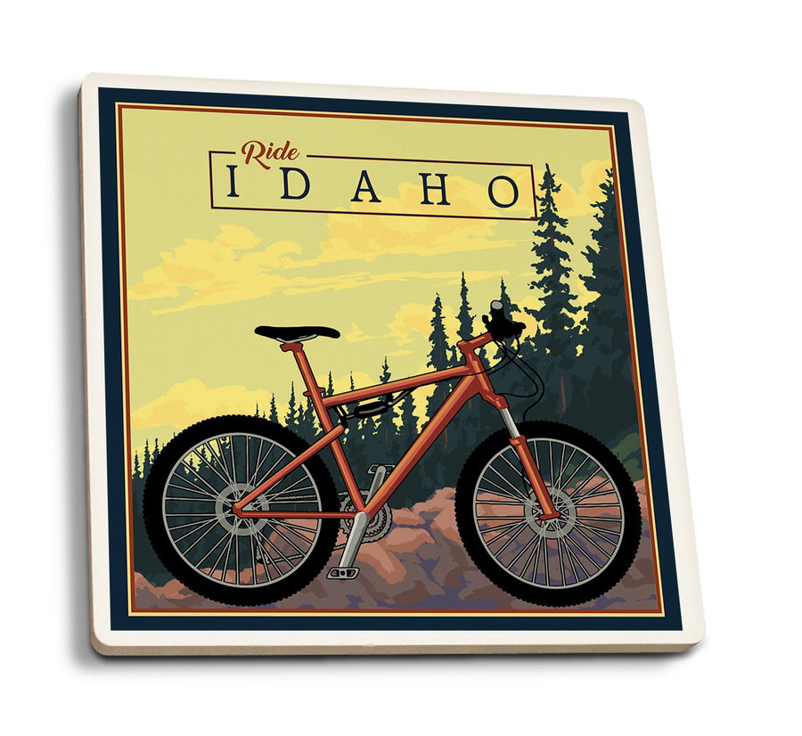 Idaho, Mountain Bike, Ride the Trails, Lantern Press Artwork, Coaster Set Coasters Lantern Press 