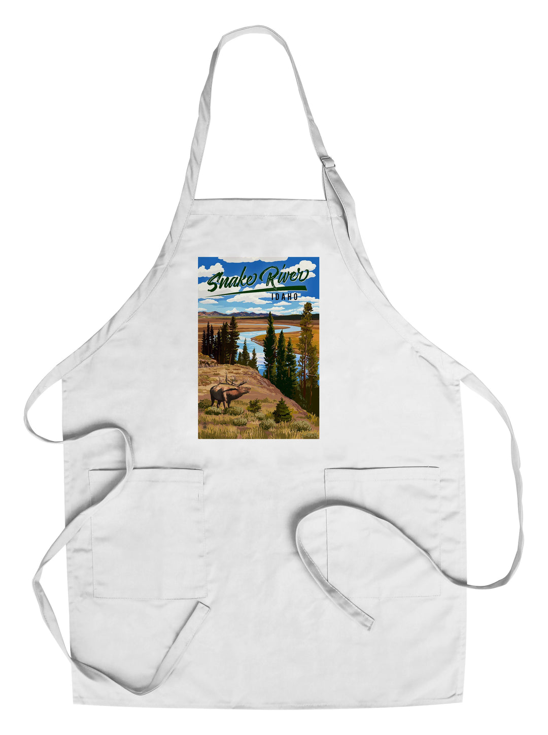 Idaho, Snake River & Elk, Lantern Press Artwork, Towels and Aprons Kitchen Lantern Press Chef's Apron 