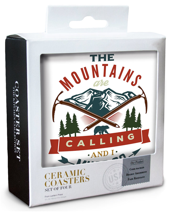 Idaho, The Mountains are Calling, Bear & Mountains, Contour, Lantern Press Artwork, Coaster Set Coasters Lantern Press 