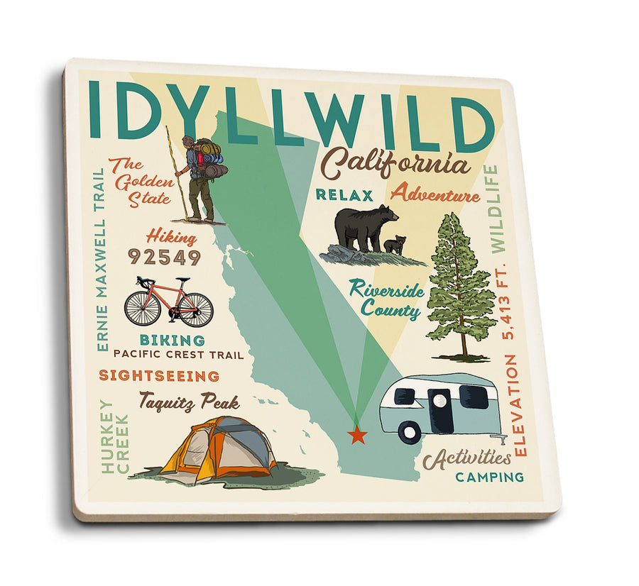 Idyllwild, California, Typography & Icons, Lantern Press Artwork, Coaster Set Coasters Lantern Press 