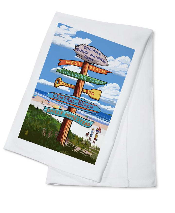 Indiana Dunes National Park, Indiana, Beach Destination Signpost, Lantern Press Artwork, Towels and Aprons Kitchen Lantern Press Cotton Towel 
