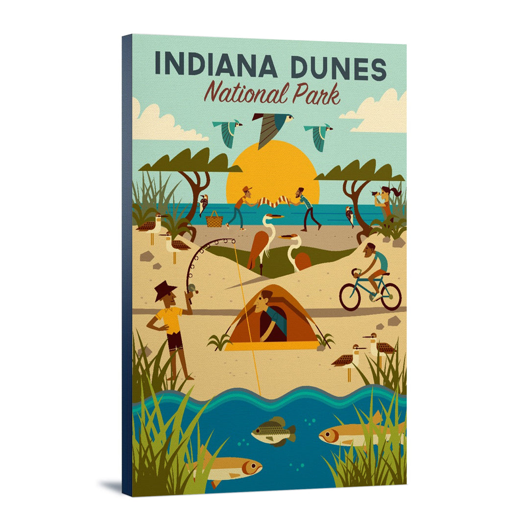 Indiana Dunes National Park, Indiana, Geometric National Park Series, Lantern Press Artwork, Stretched Canvas Canvas Lantern Press 12x18 Stretched Canvas 
