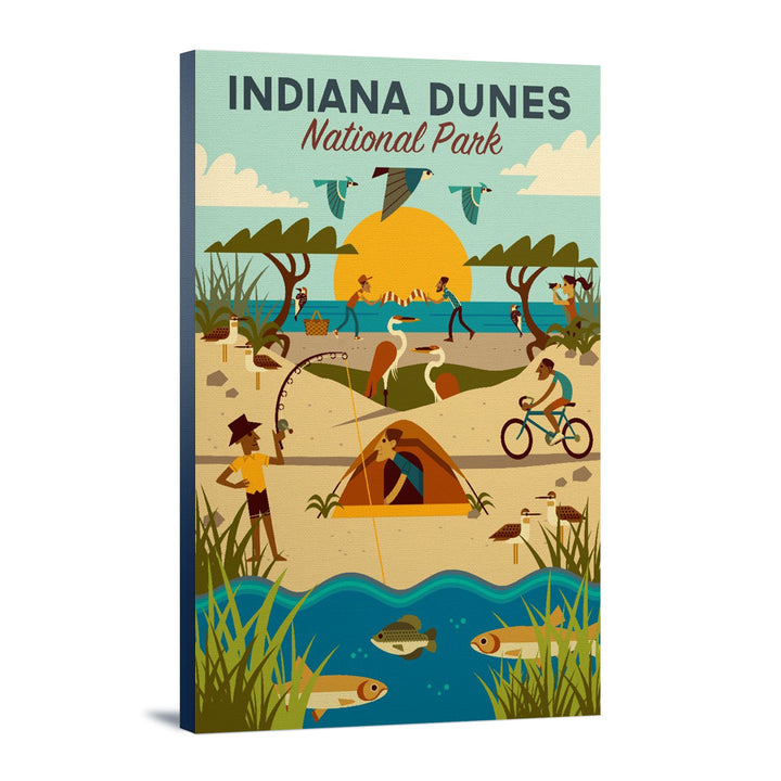Indiana Dunes National Park, Indiana, Geometric National Park Series, Lantern Press Artwork, Stretched Canvas Canvas Lantern Press 24x36 Stretched Canvas 