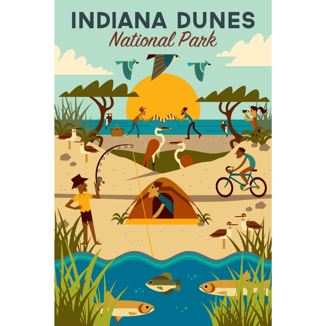 Indiana Dunes National Park, Indiana, Geometric National Park Series, Lantern Press Artwork, Stretched Canvas Canvas Lantern Press 