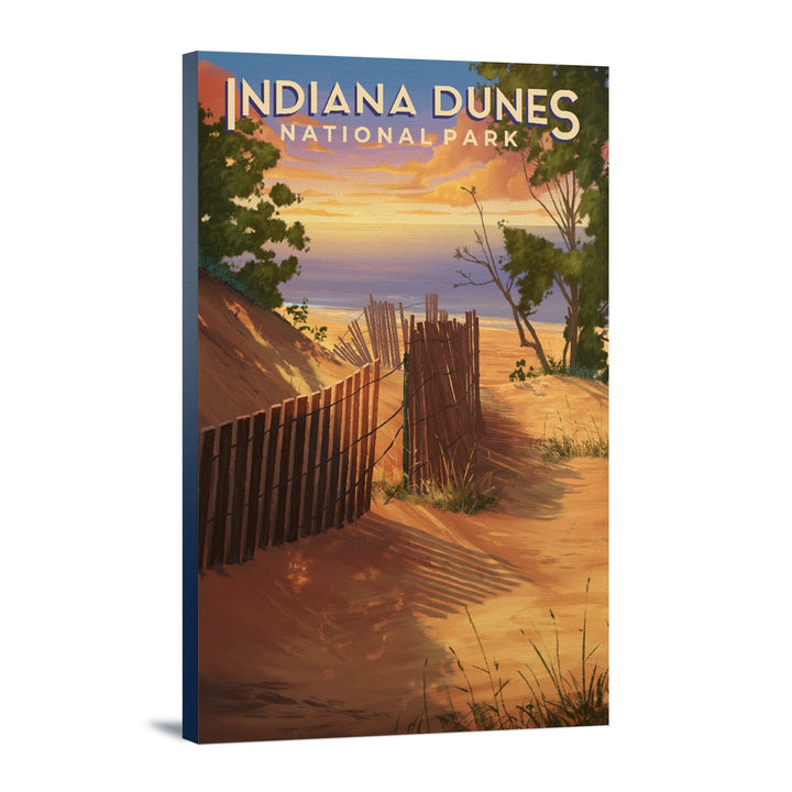 Indiana Dunes National Park, Indiana, Oil Painting, Lantern Press Artwork, Stretched Canvas Canvas Lantern Press 12x18 Stretched Canvas 