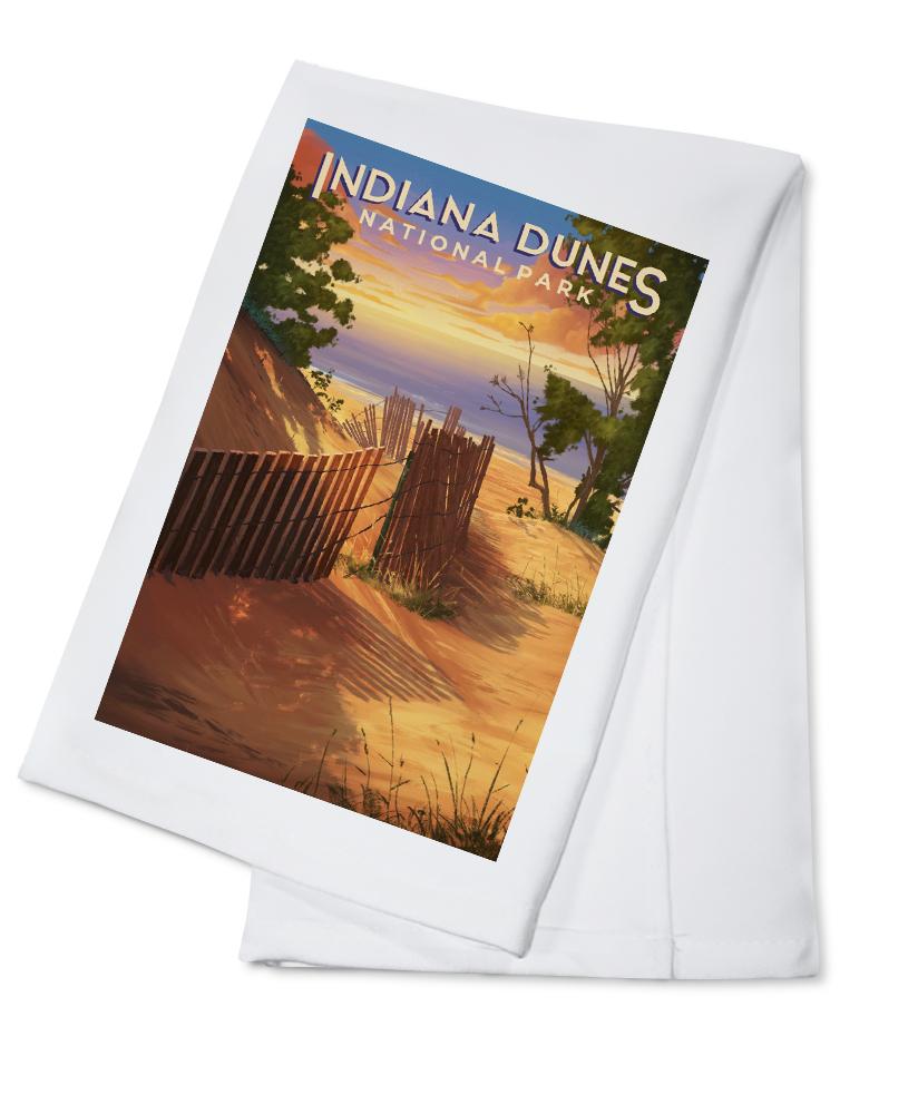 Indiana Dunes National Park, Indiana, Oil Painting, Lantern Press Artwork, Towels and Aprons Kitchen Lantern Press Cotton Towel 