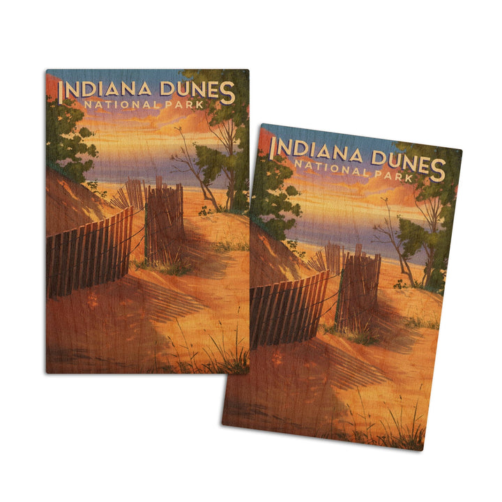 Indiana Dunes National Park, Indiana, Oil Painting, Lantern Press Artwork, Wood Signs and Postcards Wood Lantern Press 4x6 Wood Postcard Set 