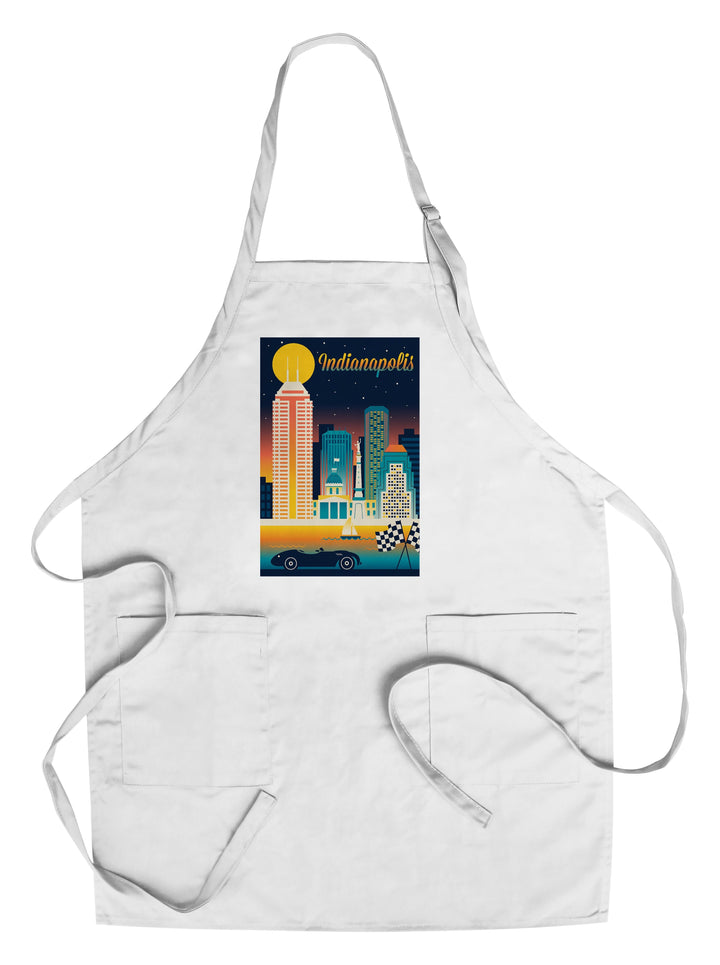 Indianapolis, Indiana, Retro Skyline Chromatic Series, Lantern Press Artwork, Towels and Aprons Kitchen Lantern Press Chef's Apron 