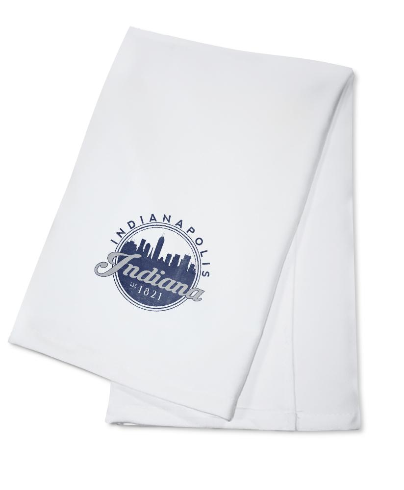 Indianapolis, Indiana, Skyline Seal (Blue), Established 1821, Lantern Press Artwork, Towels and Aprons Kitchen Lantern Press Cotton Towel 