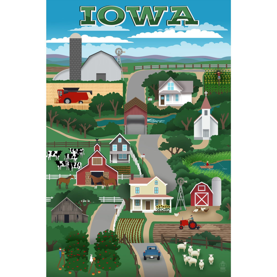 Iowa, Retro Style Countryside, Lantern Press Artwork, Towels and Aprons Kitchen Lantern Press 