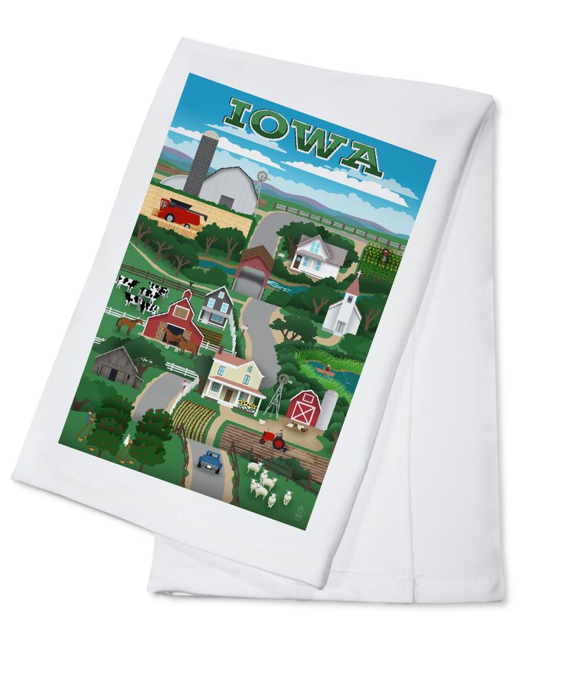 Iowa, Retro Style Countryside, Lantern Press Artwork, Towels and Aprons Kitchen Lantern Press Cotton Towel 