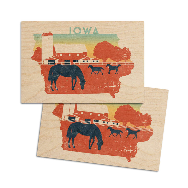 Iowa, State Abstract, Farm, Contour, Lantern Press Artwork, Wood Signs and Postcards Wood Lantern Press 4x6 Wood Postcard Set 