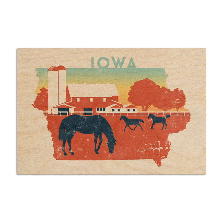 Iowa, State Abstract, Farm, Contour, Lantern Press Artwork, Wood Signs and Postcards Wood Lantern Press 6x9 Wood Sign 