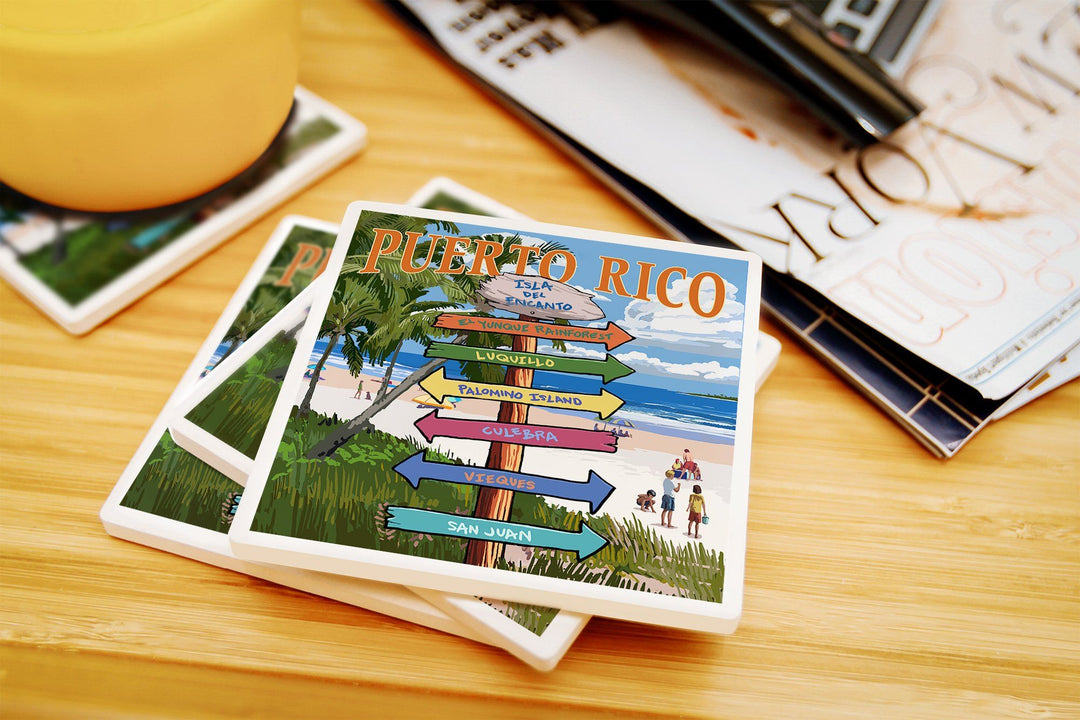 Isla del Encanto, Puerto Rico, Destinations Sign, Lantern Press Artwork, Coaster Set Coasters Lantern Press 