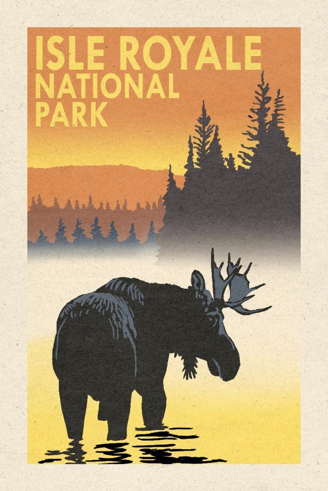 Isle Royale National Park, Michigan, Moose at Dawn, Lantern Press Artwork, Art Prints and Metal Signs Art Lantern Press 12 x 18 Art Print 