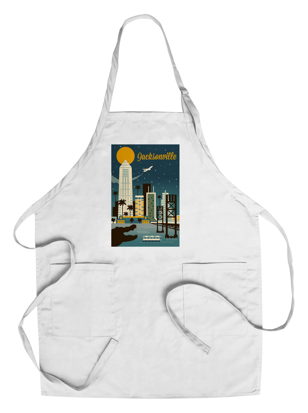 Jacksonville, Florida, Retro Skyline Series, Lantern Press Artwork, Towels and Aprons Kitchen Lantern Press Chef's Apron 
