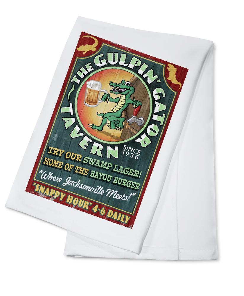 Jacksonville, Florida, The Gulpin Gator Tavern, Vintage Sign, Lantern Press Artwork, Towels and Aprons Kitchen Lantern Press Cotton Towel 