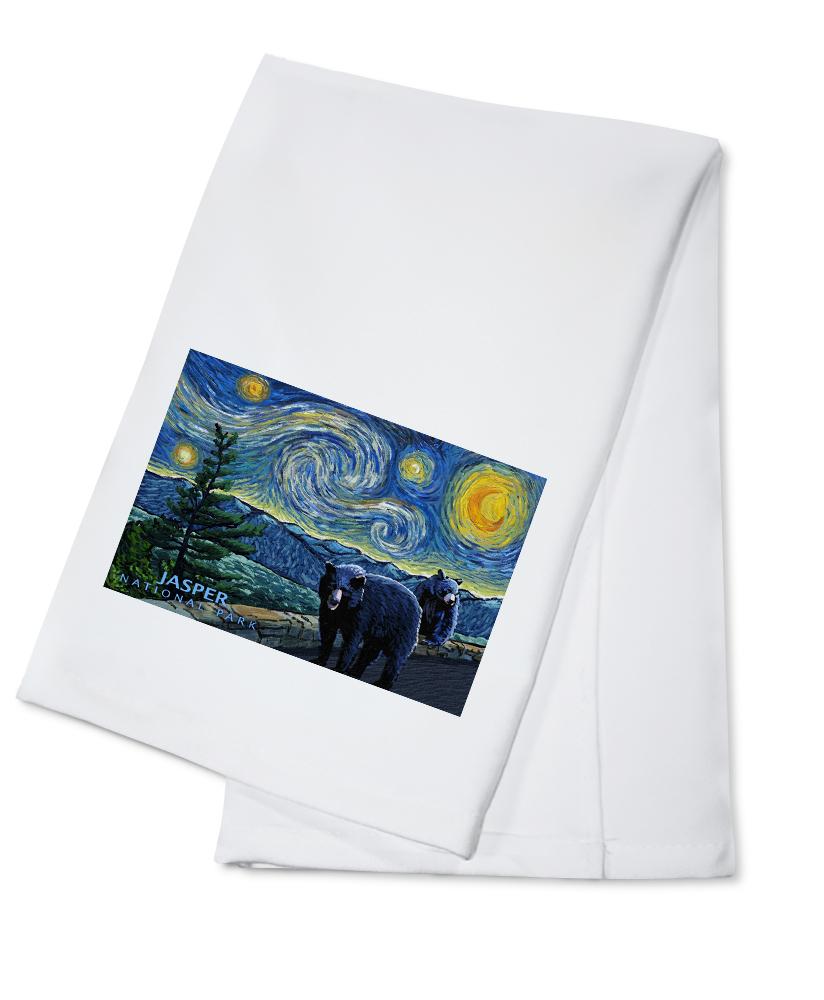 Jasper, Canada, Black Bears, Starry Night, Lantern Press Artwork, Towels and Aprons Kitchen Lantern Press 