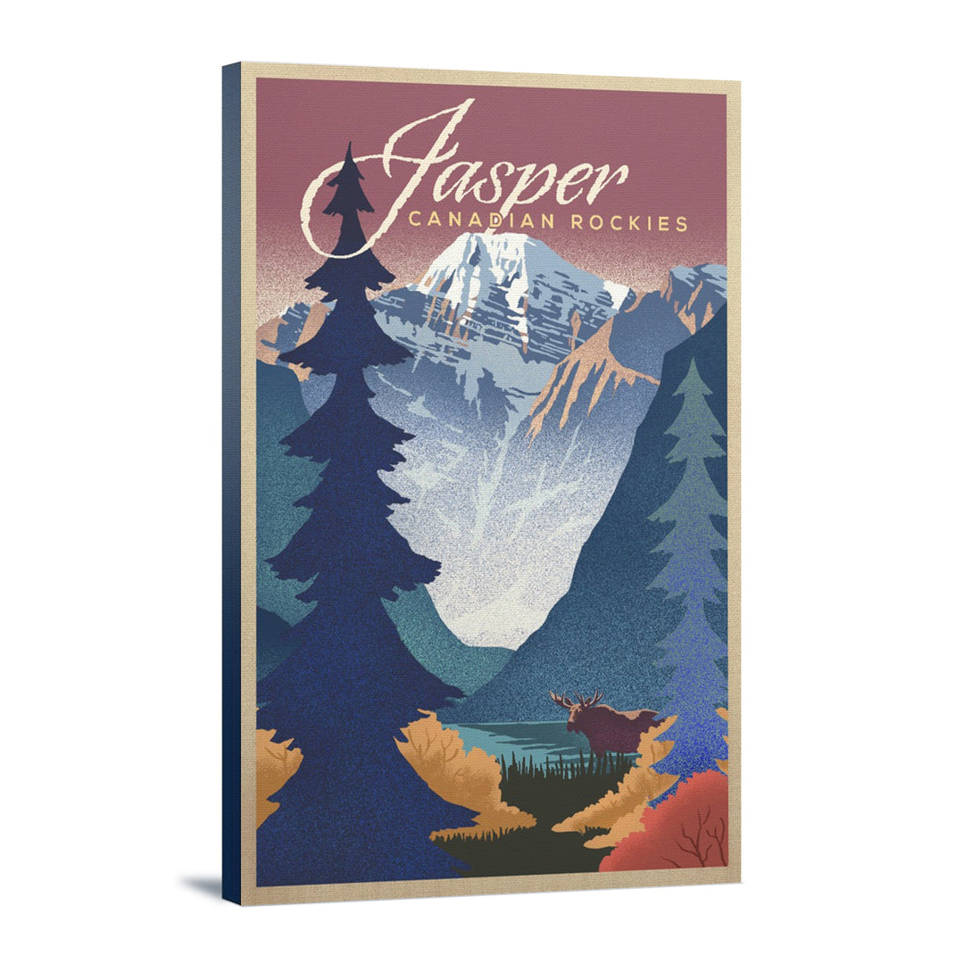 Jasper, Canada, Canadian Rockies, Mountain Scene, Lithograph, Lantern Press Artwork, Stretched Canvas Canvas Lantern Press 12x18 Stretched Canvas 