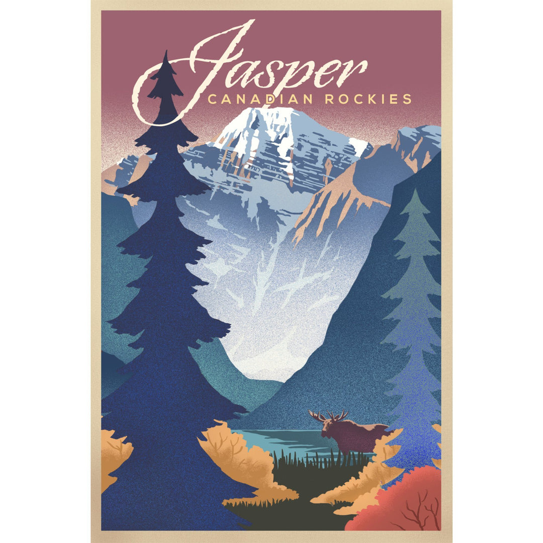 Jasper, Canada, Canadian Rockies, Mountain Scene, Lithograph, Lantern Press Artwork, Stretched Canvas Canvas Lantern Press 
