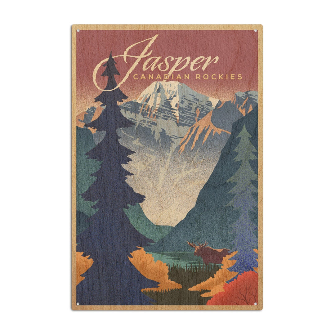 Jasper, Canada, Canadian Rockies, Mountain Scene, Lithograph, Lantern Press Artwork, Wood Signs and Postcards Wood Lantern Press 10 x 15 Wood Sign 