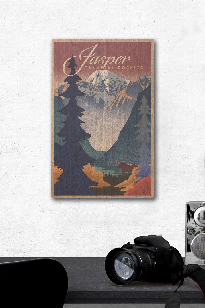 Jasper, Canada, Canadian Rockies, Mountain Scene, Lithograph, Lantern Press Artwork, Wood Signs and Postcards Wood Lantern Press 12 x 18 Wood Gallery Print 