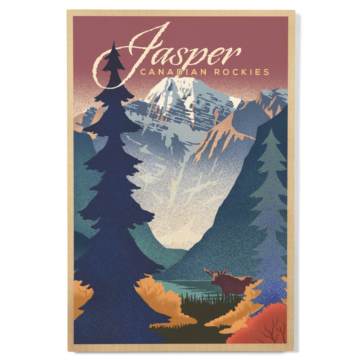 Jasper, Canada, Canadian Rockies, Mountain Scene, Lithograph, Lantern Press Artwork, Wood Signs and Postcards Wood Lantern Press 