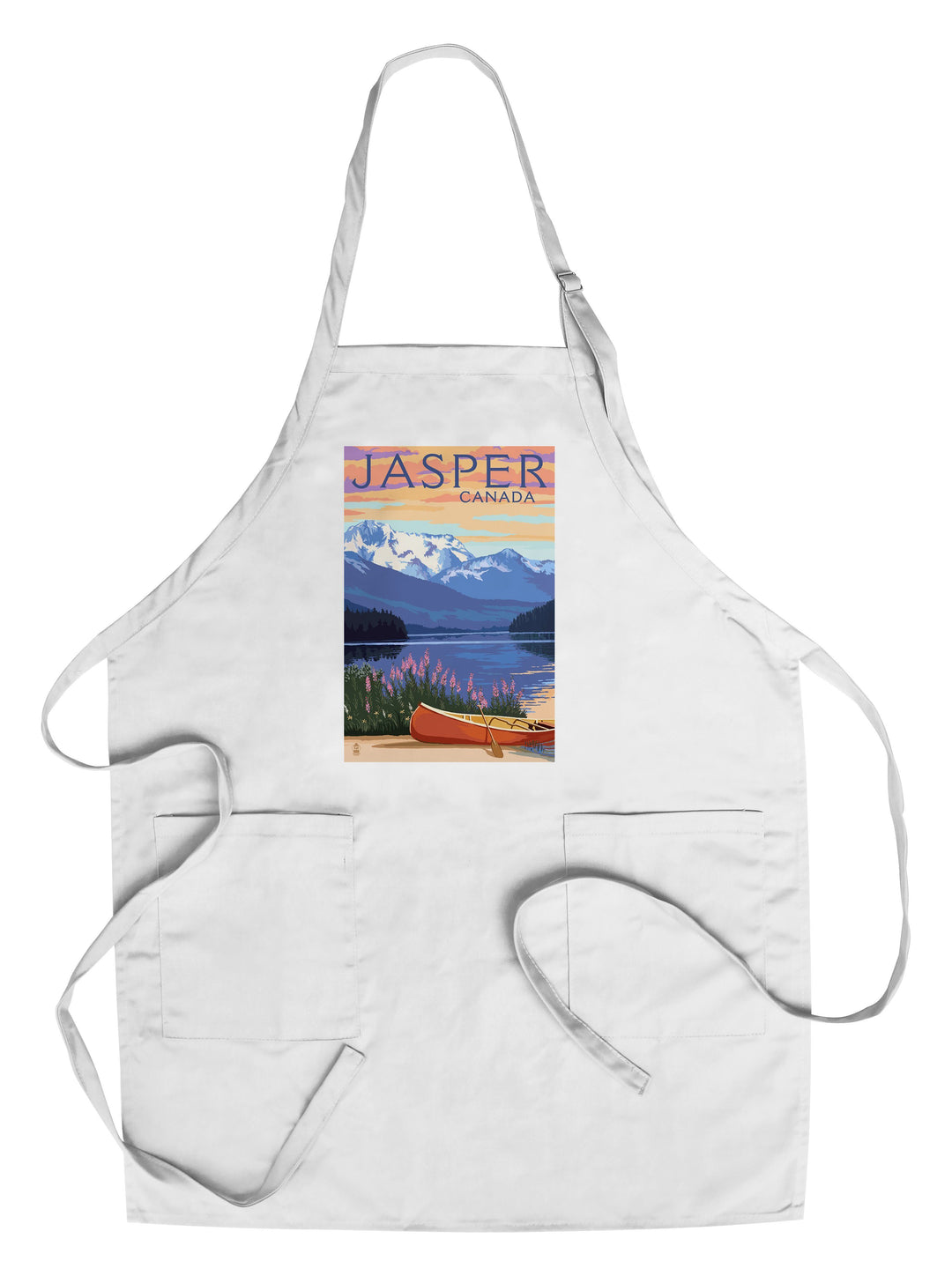 Jasper, Canada, Lake Scene & Canoe, Lantern Press Artwork, Towels and Aprons Kitchen Lantern Press Chef's Apron 