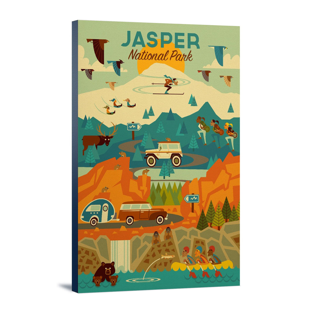 Jasper National Park, Canada, Geometric, Lantern Press Artwork, Stretched Canvas Canvas Lantern Press 12x18 Stretched Canvas 