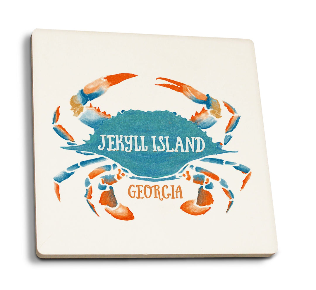 Jekyll Island, Georgia, Blue Crab, Watercolor, Contour, Lantern Press Artwork, Coaster Set Coasters Lantern Press 