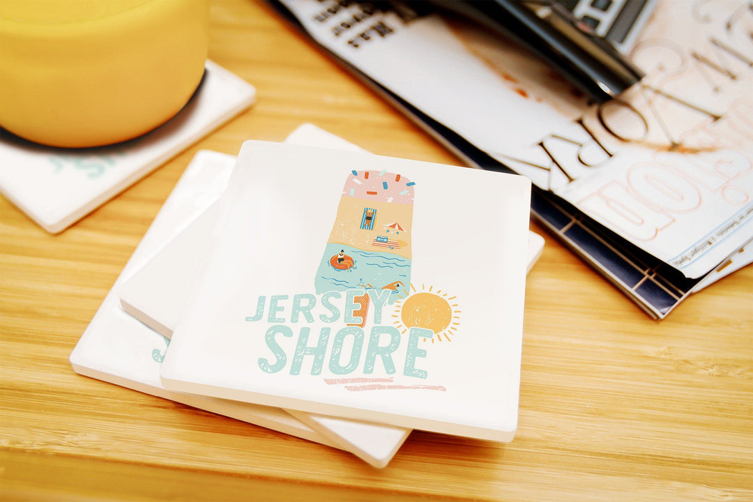 Jersey Shore, New Jersey, Summer Ice Cream Scene, Lantern Press Artwork, Coaster Set Coasters Lantern Press 