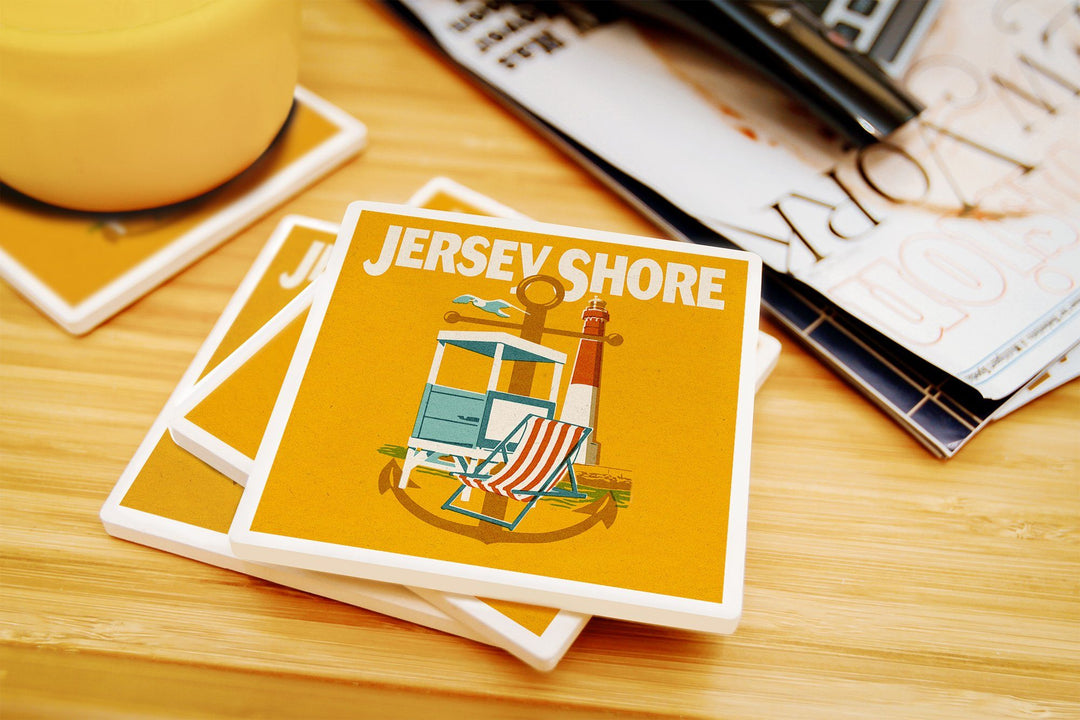 Jersey Shore, Woodblock, Lantern Press Artwork, Coaster Set Coasters Lantern Press 