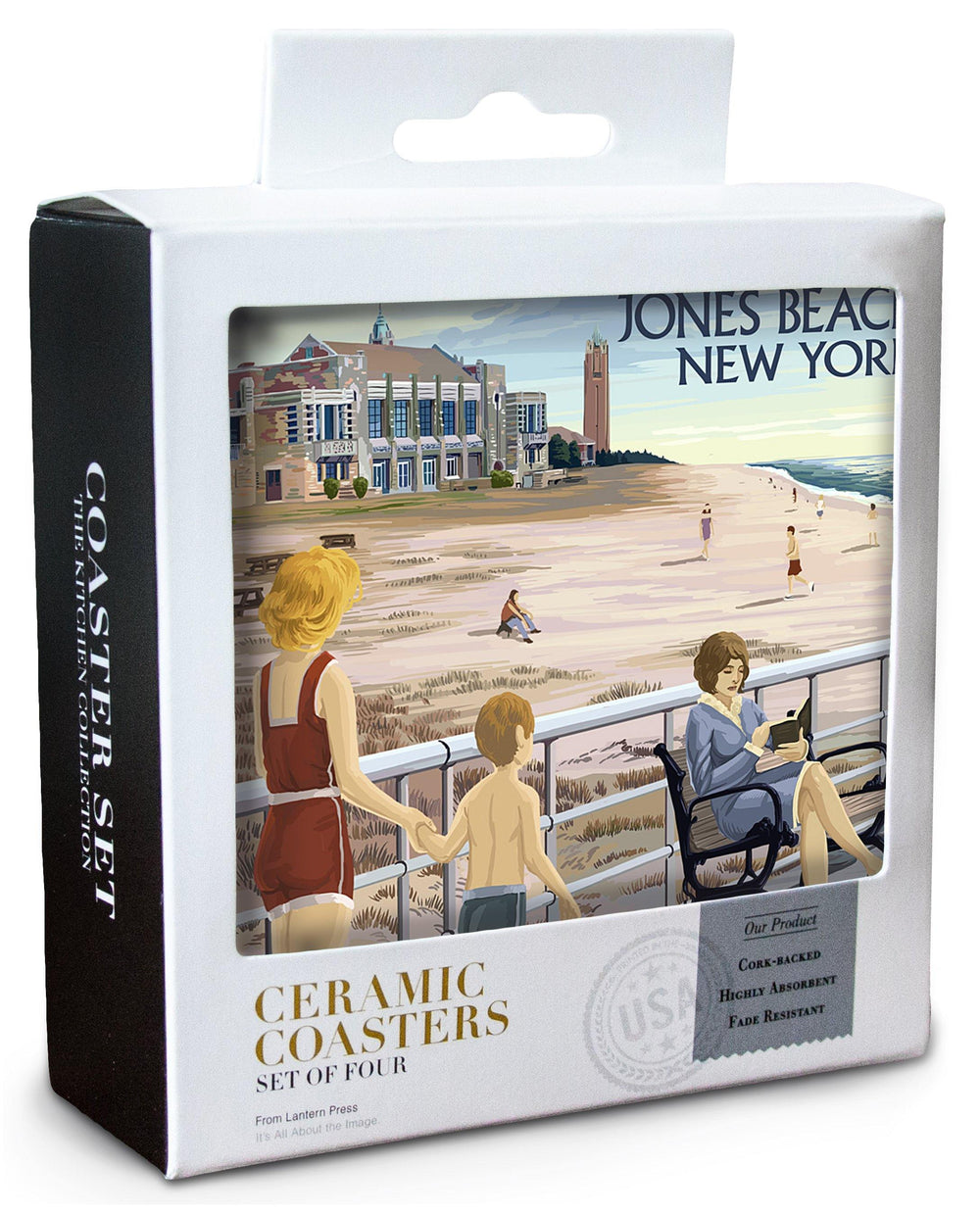 Jones Beach Scene, New York, Lantern Press Artwork, Coaster Set Coasters Lantern Press 