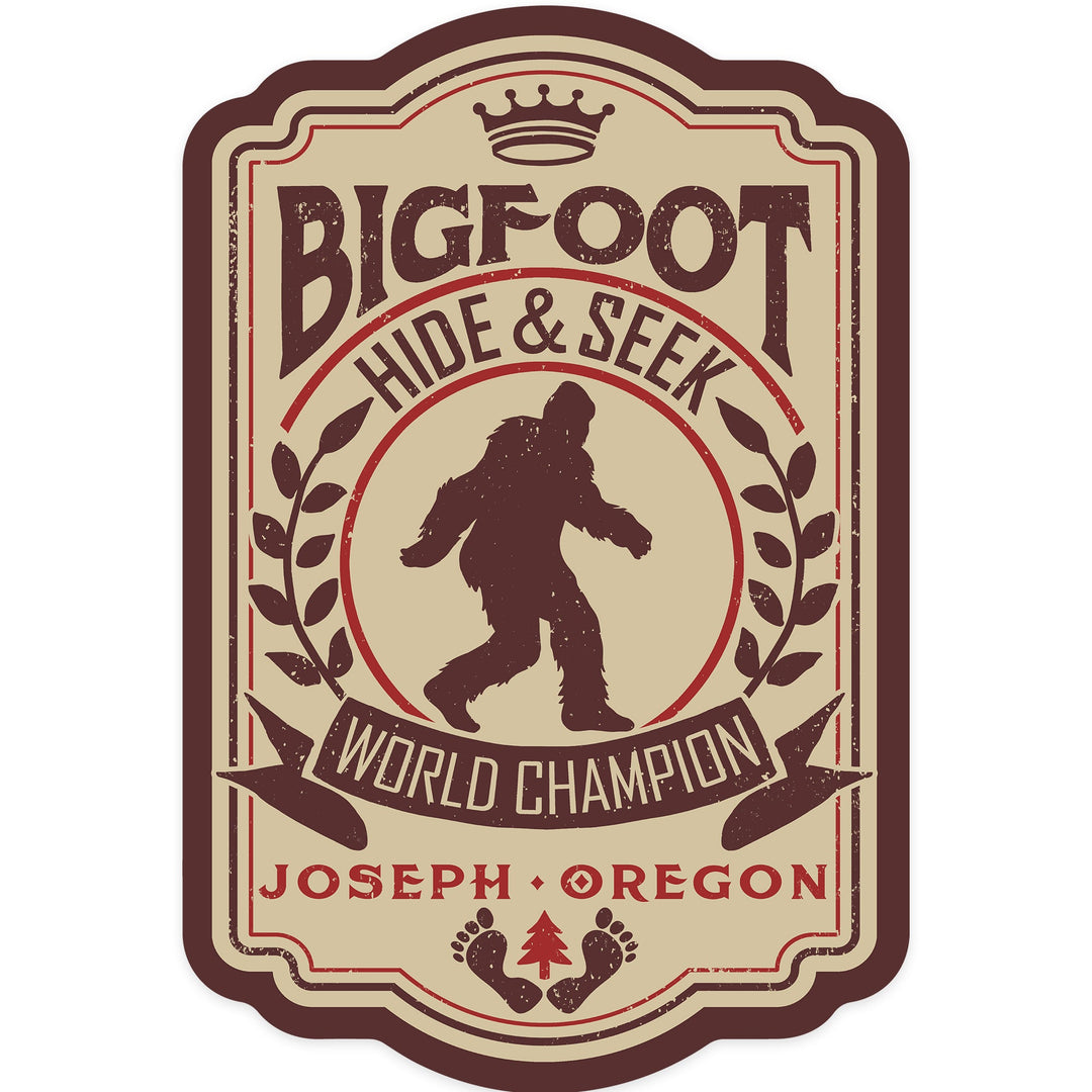 Joseph, Oregon, Bigfoot, Hide and Seek World Champion, Contour Sticker Lantern Press 
