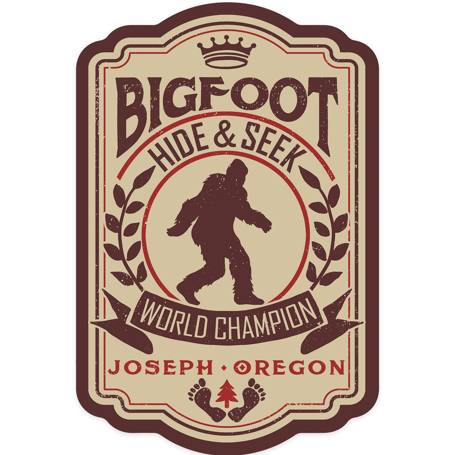 Joseph, Oregon, Bigfoot, Hide and Seek World Champion, Contour Sticker Lantern Press 