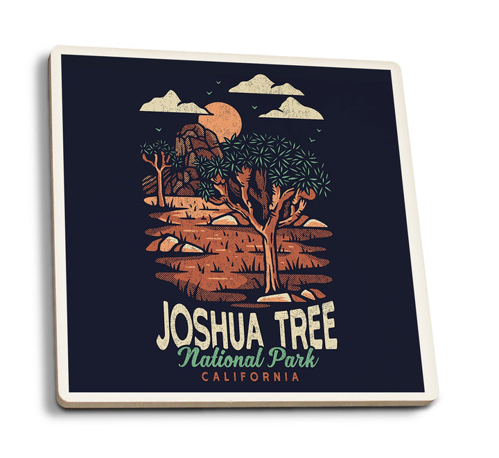 Joshua Tree National Park, California, Distressed Vector, Lantern Press Artwork, Coaster Set Coasters Lantern Press 