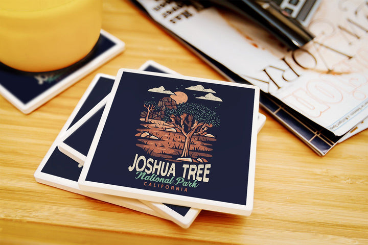 Joshua Tree National Park, California, Distressed Vector, Lantern Press Artwork, Coaster Set Coasters Lantern Press 