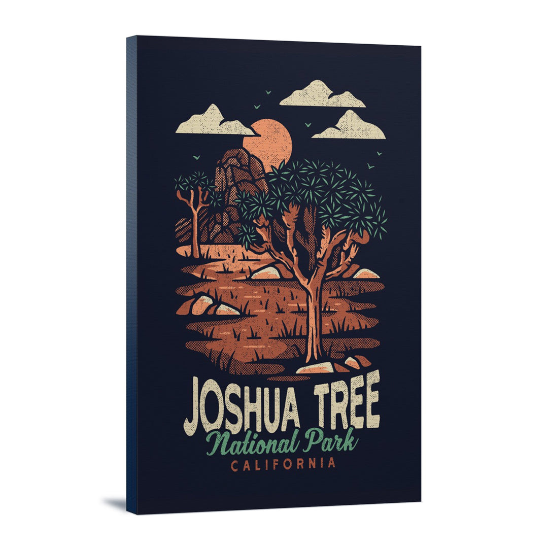 Joshua Tree National Park, California, Distressed Vector, Lantern Press Artwork, Stretched Canvas Canvas Lantern Press 12x18 Stretched Canvas 