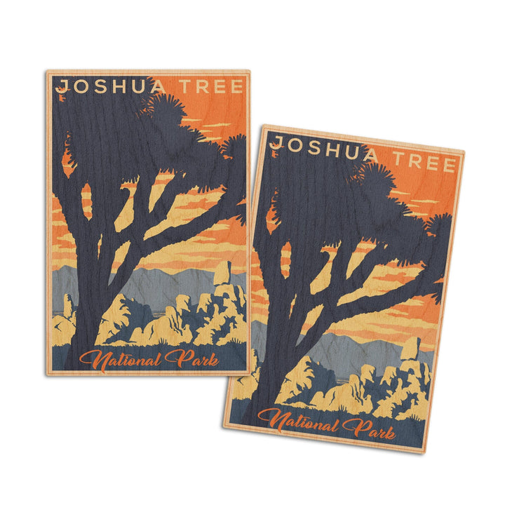 Joshua Tree National Park, California, Lithograph, Lantern Press Artwork, Wood Signs and Postcards Wood Lantern Press 4x6 Wood Postcard Set 