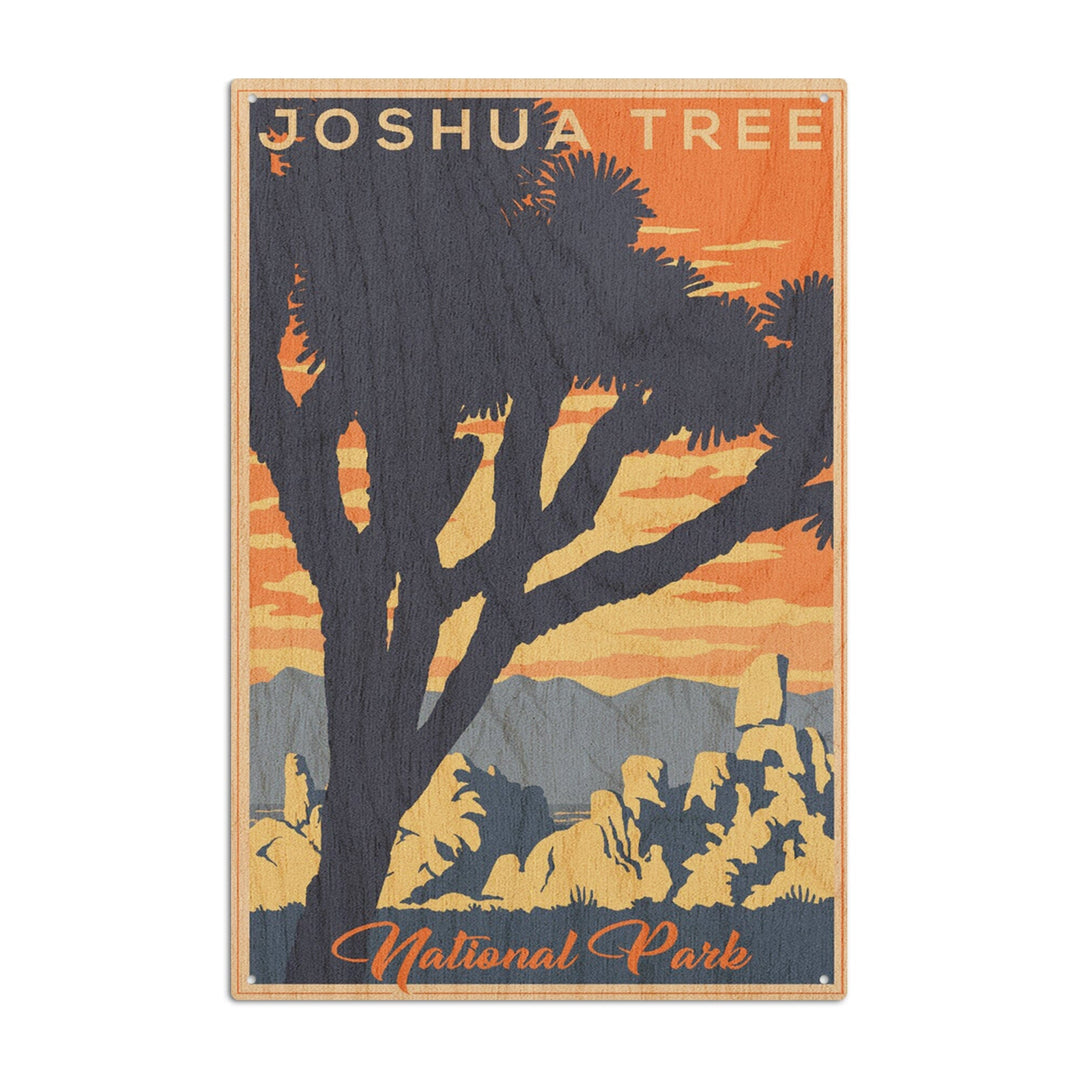Joshua Tree National Park, California, Lithograph, Lantern Press Artwork, Wood Signs and Postcards Wood Lantern Press 6x9 Wood Sign 