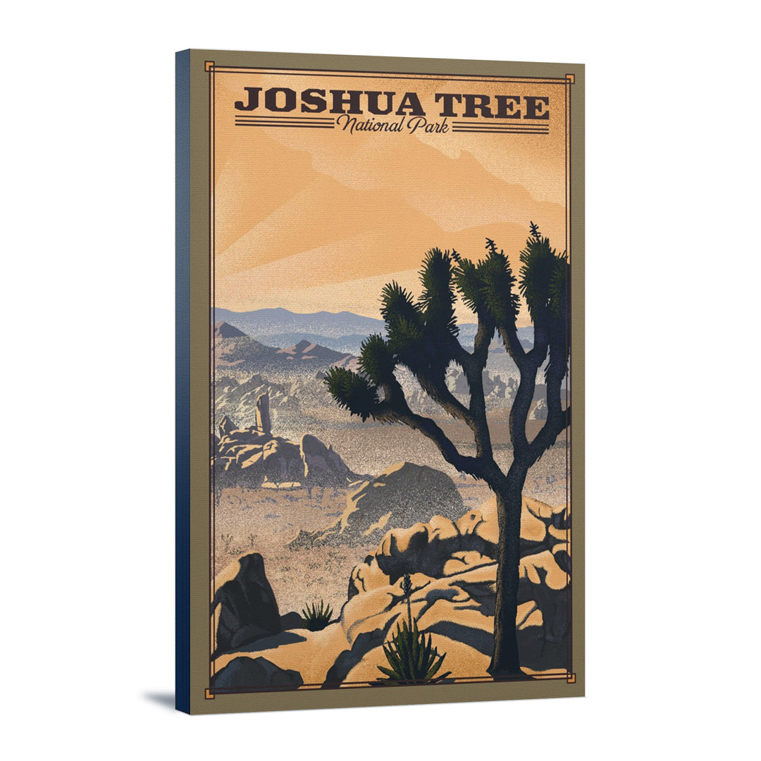 Joshua Tree National Park, California, Lithograph National Park Series, Lantern Press Artwork, Stretched Canvas Canvas Lantern Press 12x18 Stretched Canvas 