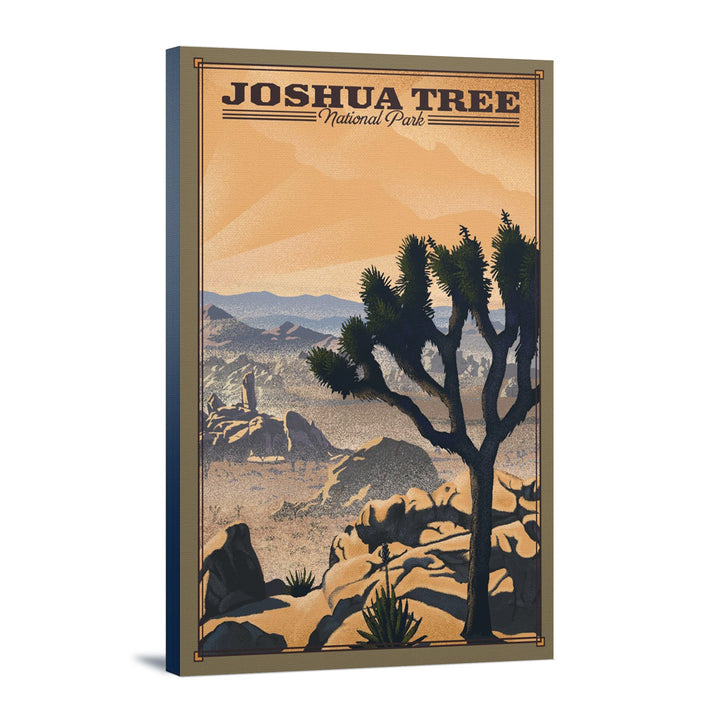 Joshua Tree National Park, California, Lithograph National Park Series, Lantern Press Artwork, Stretched Canvas Canvas Lantern Press 24x36 Stretched Canvas 