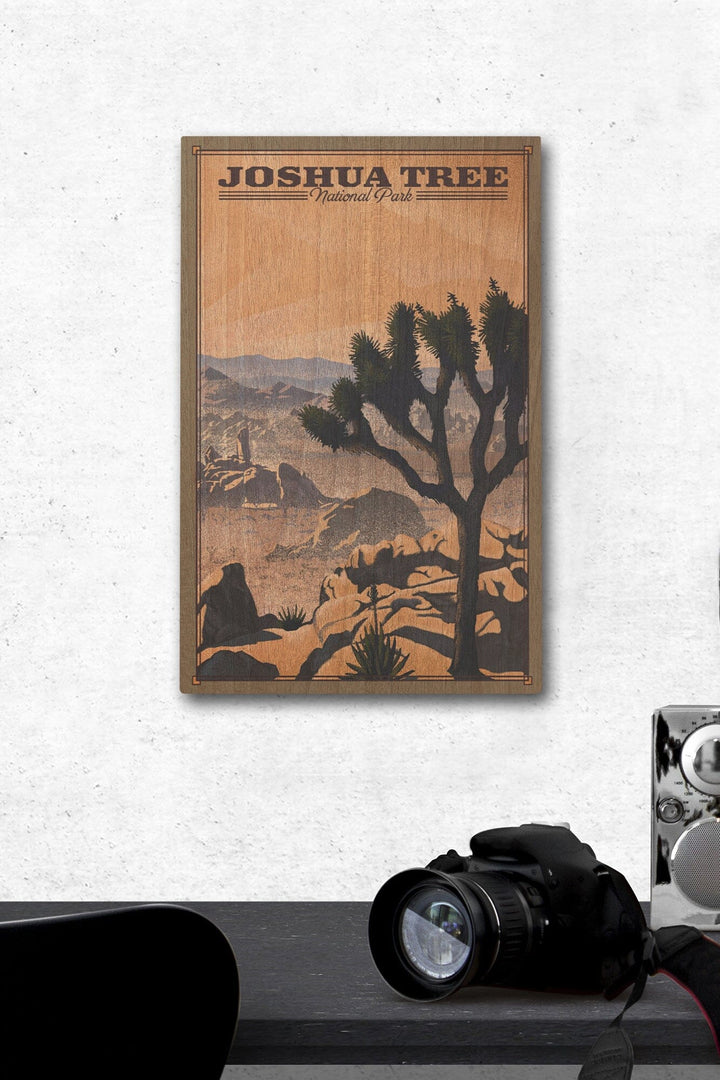 Joshua Tree National Park, California, Lithograph National Park Series, Lantern Press Artwork, Wood Signs and Postcards Wood Lantern Press 12 x 18 Wood Gallery Print 