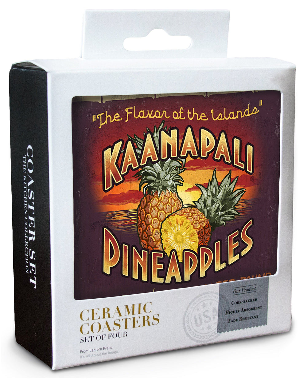 Kaanapali, Hawaii, Pineapple Vintage Sign, Lantern Press Artwork, Coaster Set Coasters Lantern Press 